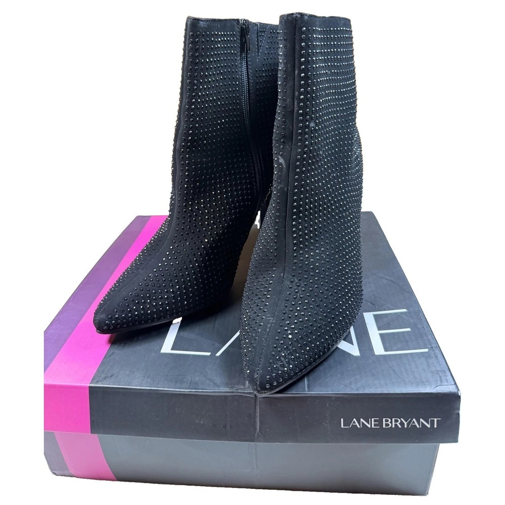 Lane Bryant Booties Womens Size 11W Black Studded Textile Ankle Stiletto Heel